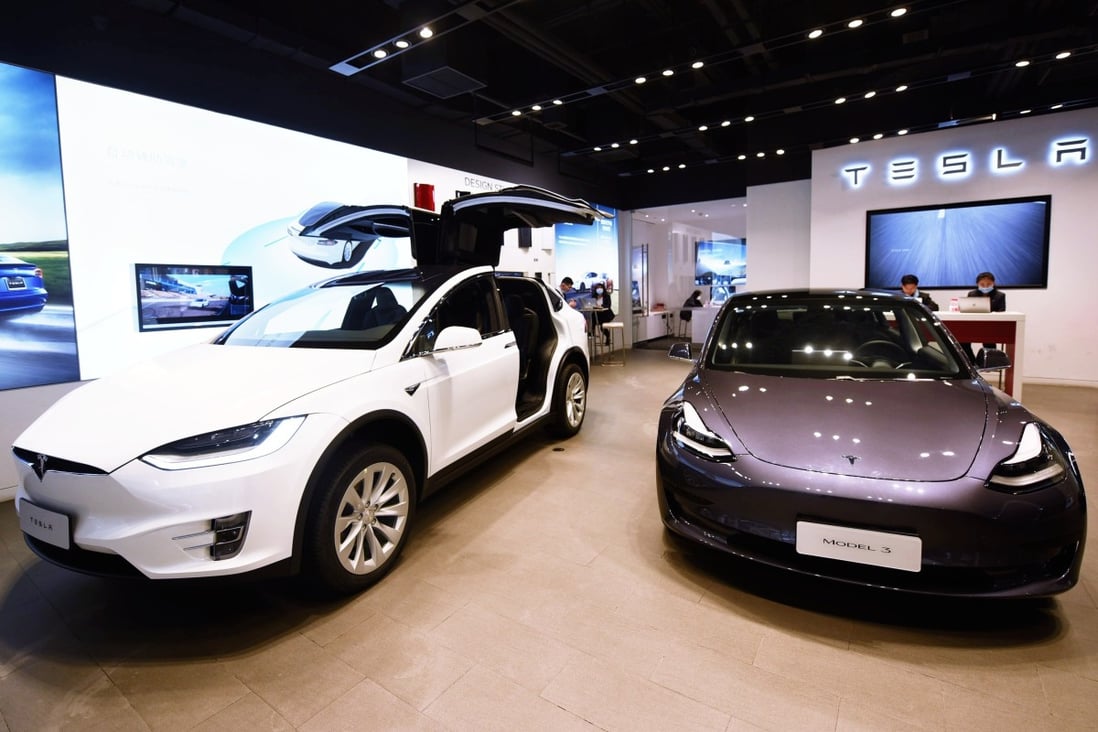 Tesla cars displayed at a showroom in Hangzhou, China. Source: SIPA Asia via ZUMA Wire