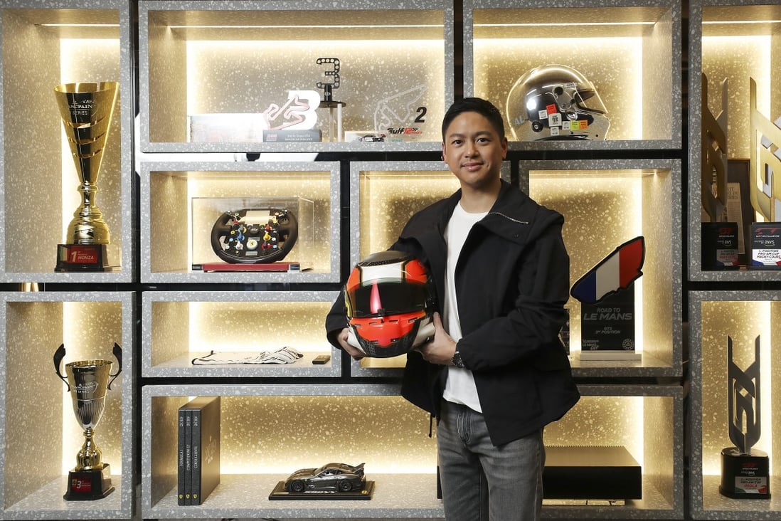 Racing driver Jonathan Hui in his simulator room surrounded by memorabilia from his career. Photo: Chen Xiaomei