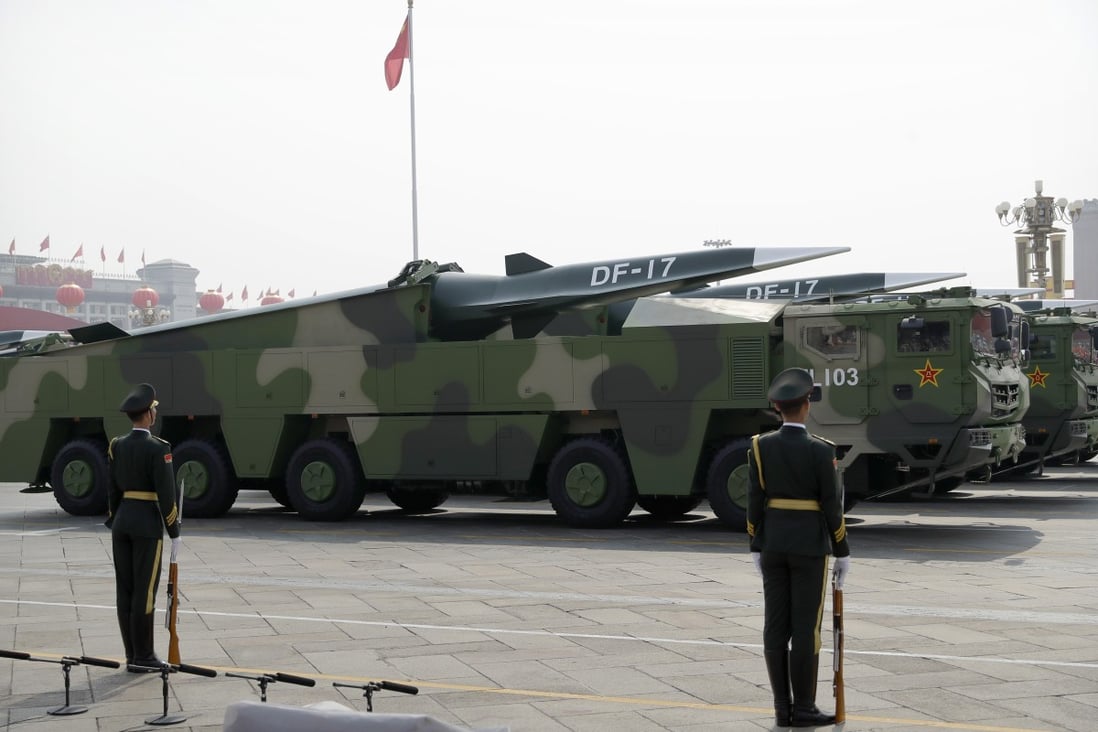 China’s DF-17 ballistic missiles were seen for the first time in the 2019 National Day parade. Photo: AP