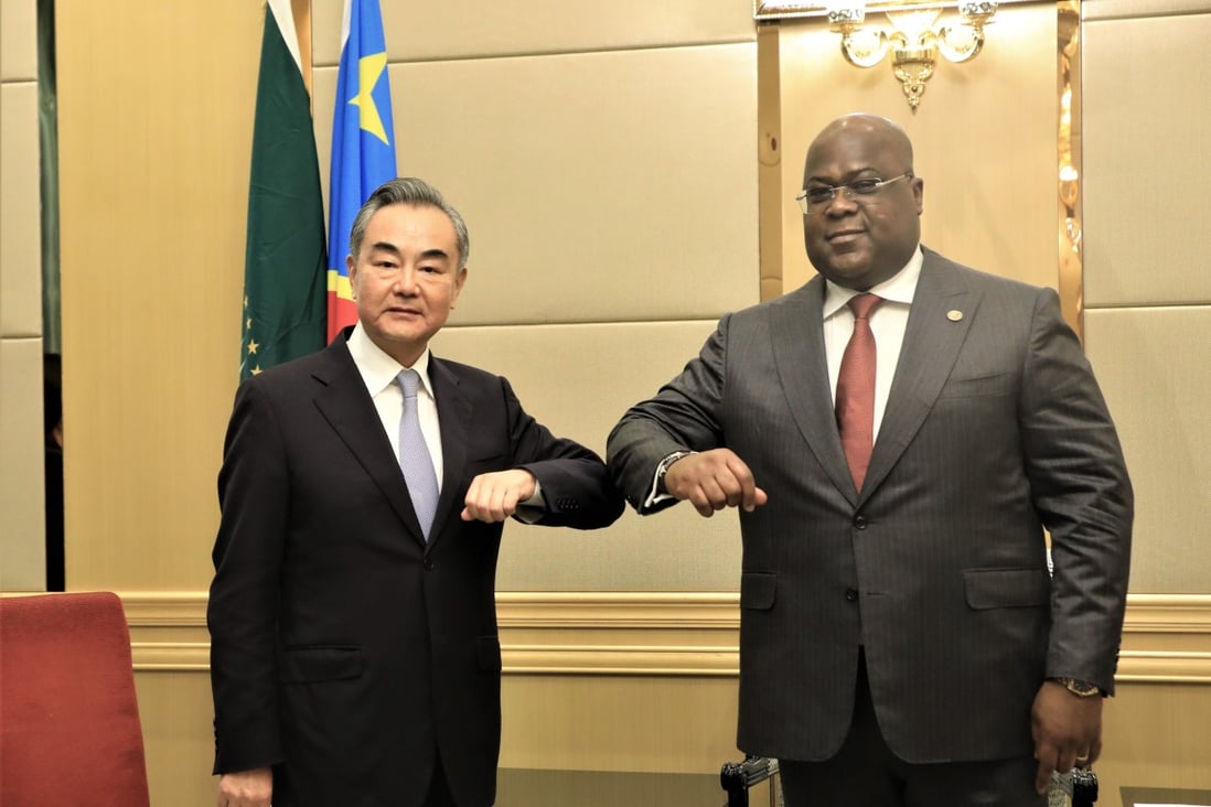 Wang Yi meets Democratic Republic of Congo’s President Felix Tshisekedi in Kinshasa on Wednesday. Photo: Xinhua