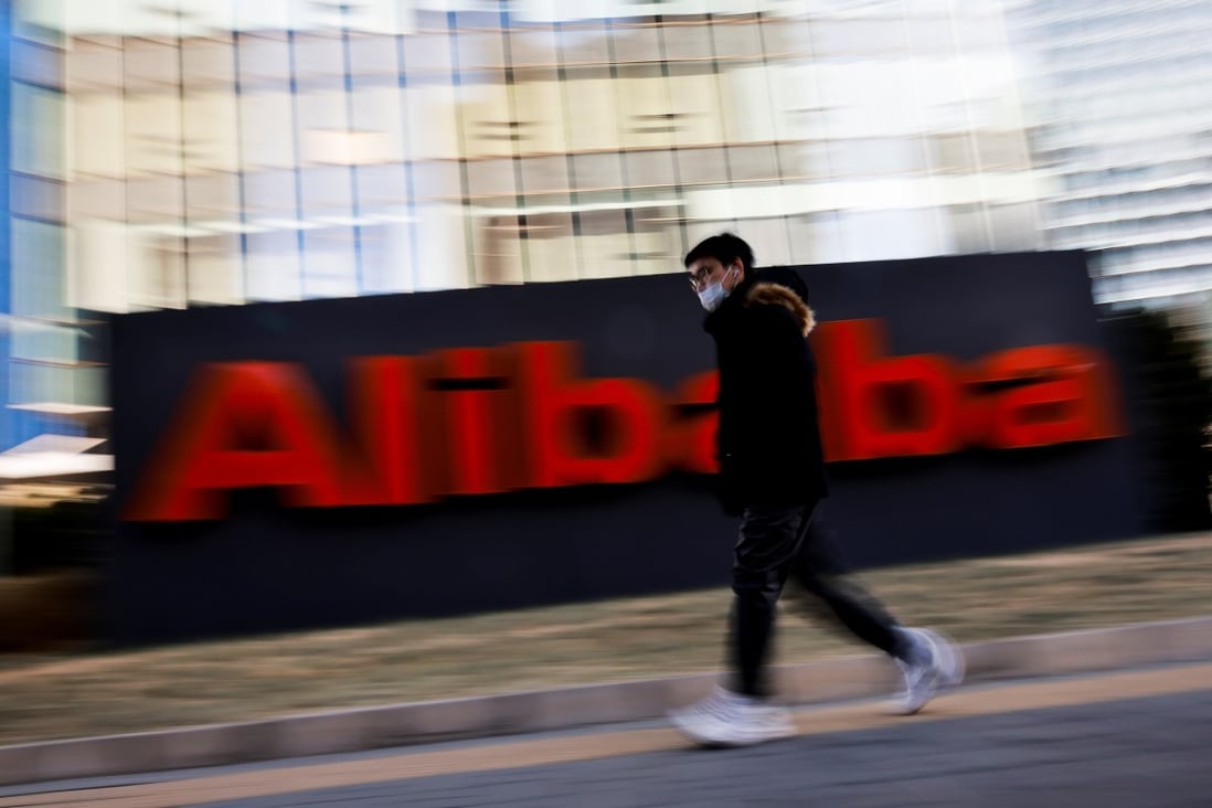 The logo of Alibaba Group seen at its office in Beijing on January 5, 2021. Photo: Reuters
