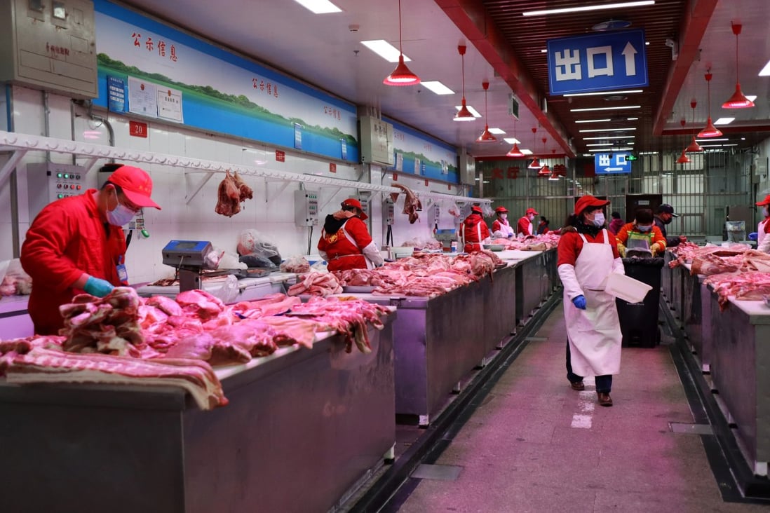 Pork on sale at the Xinfadi wholesale market in Beijing in November 2020. Photo: Reuters