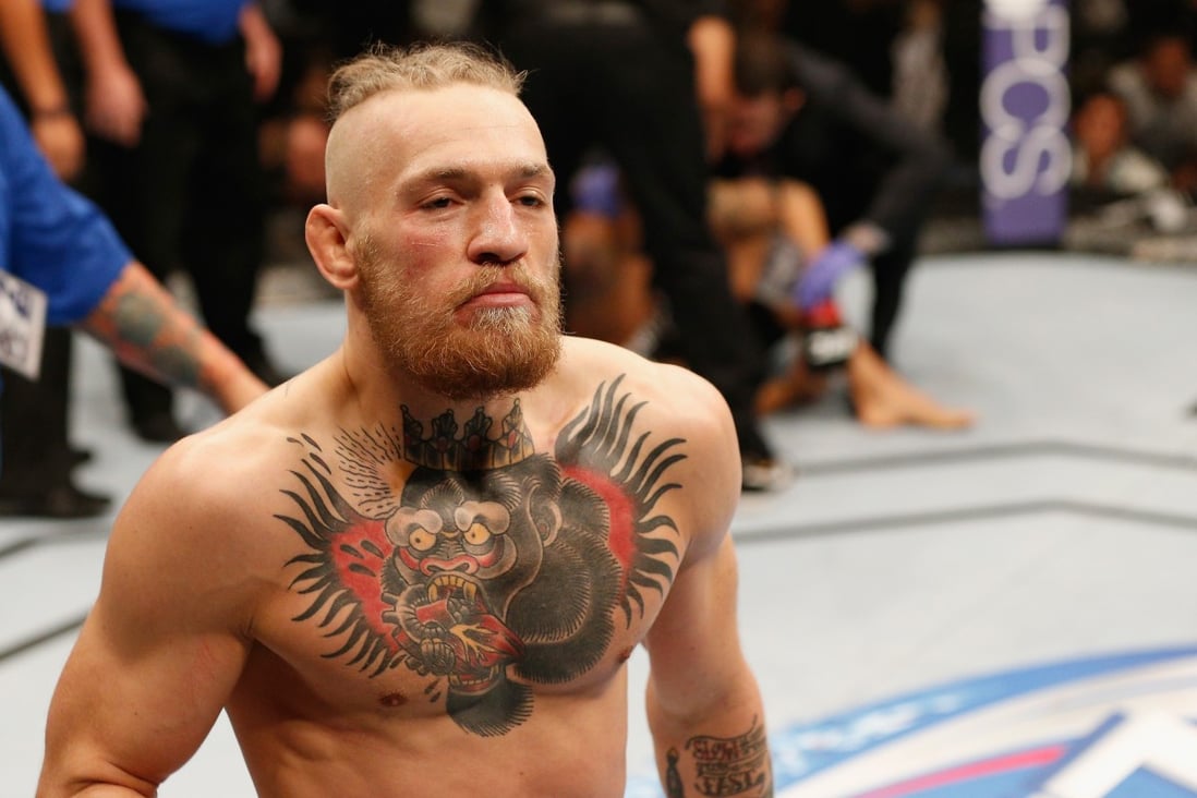 UFC star Conor McGregor celebrates his TKO win over Dustin Poirier after their featherweight fight at UFC 178 in Las Vegas in 2014. Photo: Zuffa LLC