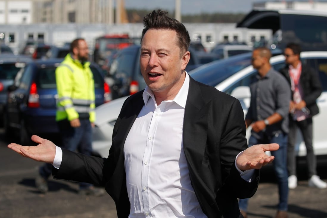 Tesla’s chief executive Elon Musk arrives to visit the construction site of the future US electric car giant Tesla in Gruenheide near Berlin on September 3, 2020. Photo: AFP