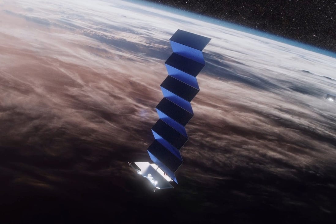 An artist’s rendering of Elon Musk’s Starlink low Earth orbit satellite in orbit. As of November 2020, SpaceX has launched 955 such satellites for the Starlink system’s global service coverage. Photo: Handout