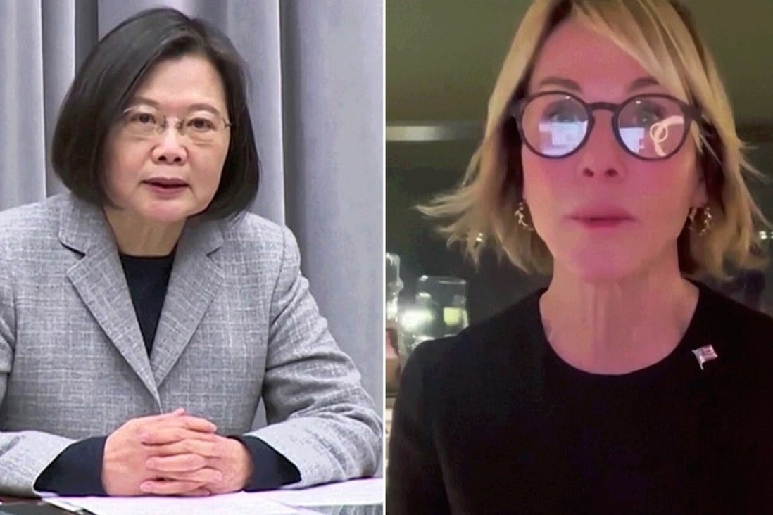 Taiwanese President Tsai Ing-wen held a videoconference on Thursday with US ambassador to the United Nations Kelly Craft. Photo: Taiwan Presidential Office via Reuters