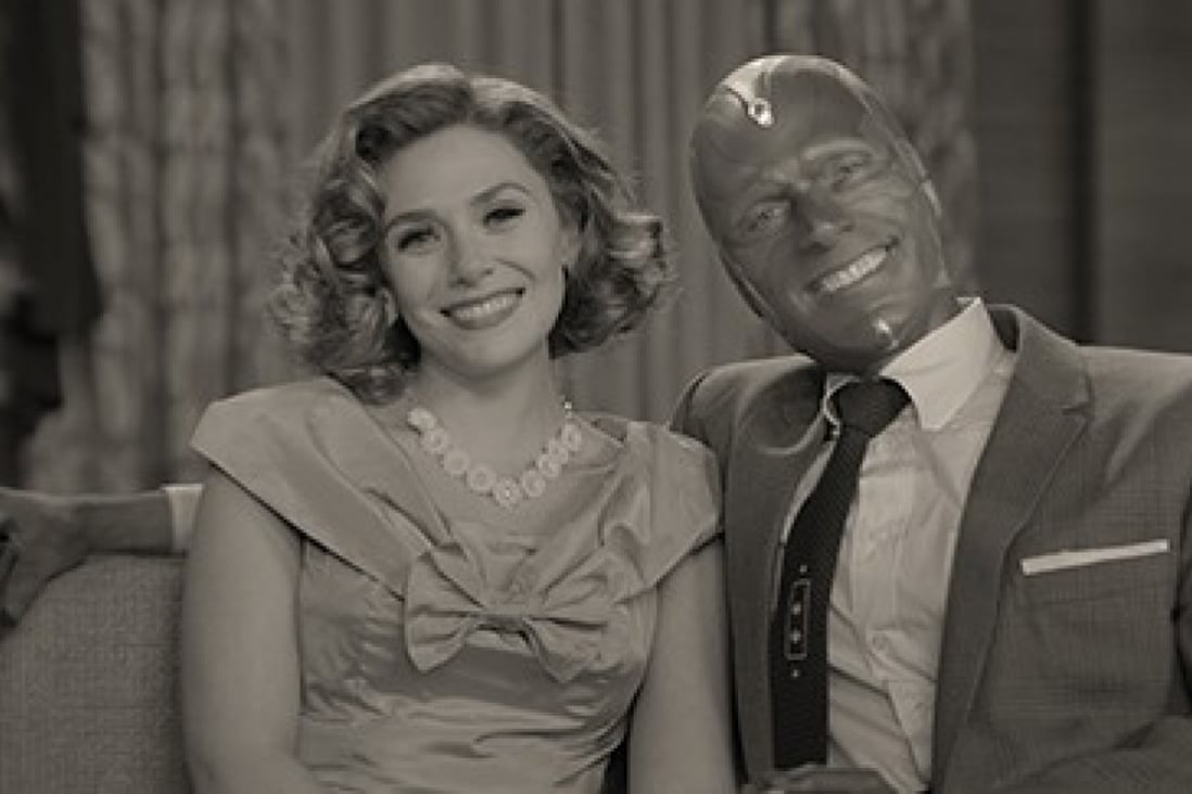 Elizabeth Olsen (left) and Paul Bettany in a still from WandaVision on Disney+, a fiercely original, black-and-white sitcom featuring two characters from the Marvel Cinematic Universe, Wanda Maximoff and android Vision. Photo: courtesy Disney