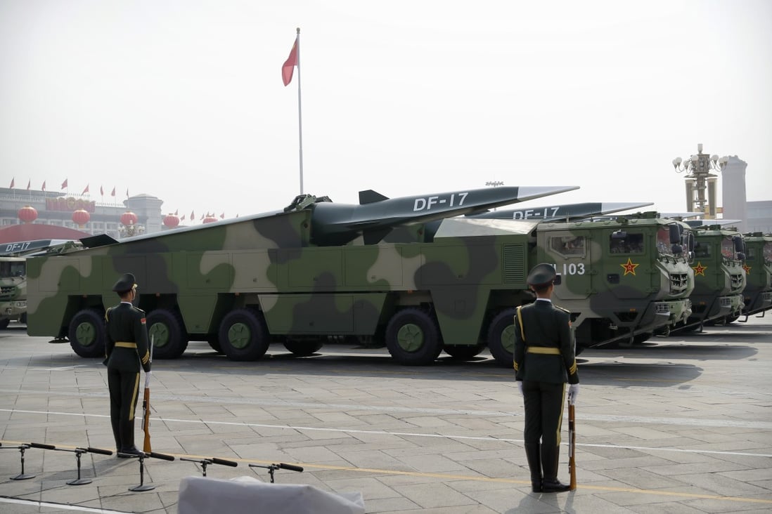 DF-17 hypersonic missiles on parade in Beijing in 2019. Photo: AP