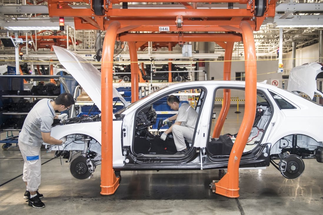 An Audi sedan being assembled at the FAW-Volkswagen factory in Changchun, on July 9, 2019. Photo: Xinhua