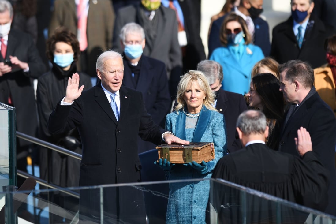 .Joe Biden is sworn in as the 46th President of the United States. Beside him is his wife, Jill. Photo: Xinhua