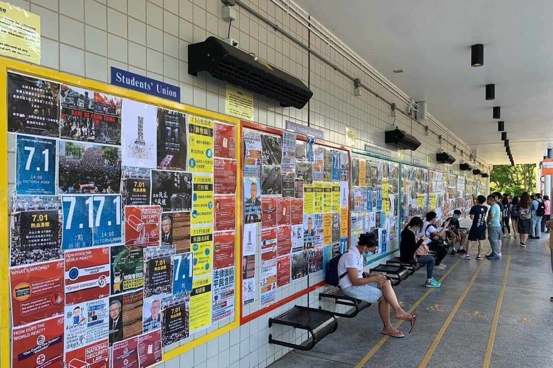 Protest-related material occupies space on the notice boards at HKUST’s Clear Water Bay campus. Photo: Handout
