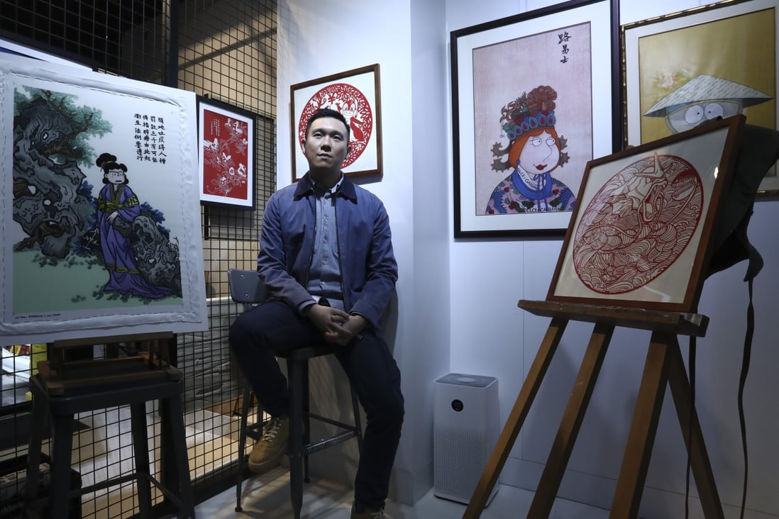 Ernest Chang with some of his works at The Stallery gallery, Hong Kong. He appropriates popular figures for his paintings, and says: “I aim to use the characters as a tool that ultimately adds to the whole piece.” Photo: Jonathan Wong
