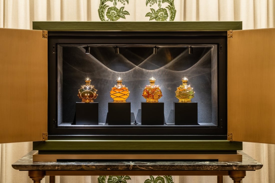 The perfume bottles and cabinet of Henry Jacques’ Jewellery collection were designed by the brand’s artistic director, Christophe Tollemer. Photo: Parfums Henry Jacques
