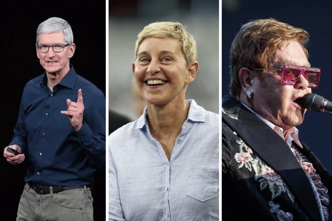 Tim Cook, Ellen DeGeneres and Elton John are three of the richest members of the LGBTQ+ community in the world. Photos: @timcook_ing/Instagram, USA Today Sports, AP