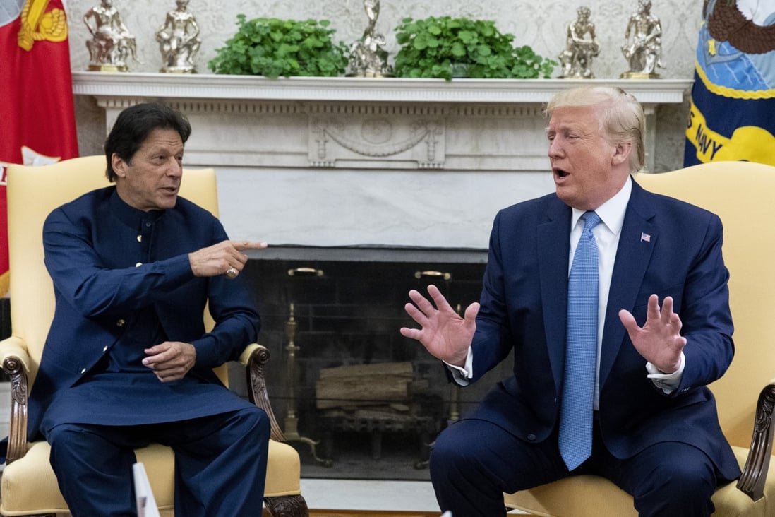Pakistan’s Prime Minister Imran Khan meets then US president Donald Trump in the Oval Office of the White House in Washington on July 22, 2019. Trump offered to help resolve India and Pakistan's long-running conflict over the territory of Kashmir during the meeting. Photo: Bloomberg