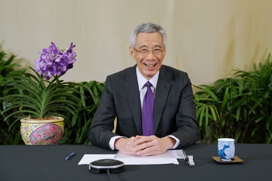 Prime Minister Lee Hsien Loong of Singapore addressing the all-virtual World Economic Forum, which usually takes place in Davos, Switzerland. Photo: AFP