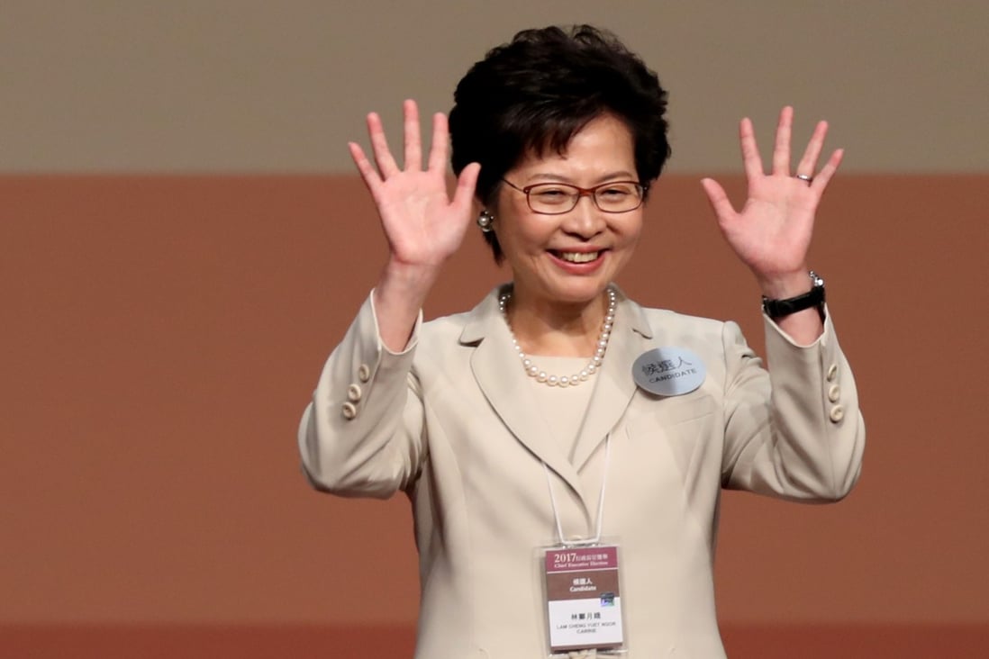 Carrie Lam Cheng Yuet-ngor celebrates after winning the Hong Kong chief executive election in March 2017, after receiving 777 of the 1,194 votes cast. However a leader is chosen, what truly matters is the extent to which he or she is responsive to people’s needs, especially the most disenfranchised. Photo: Robert Ng