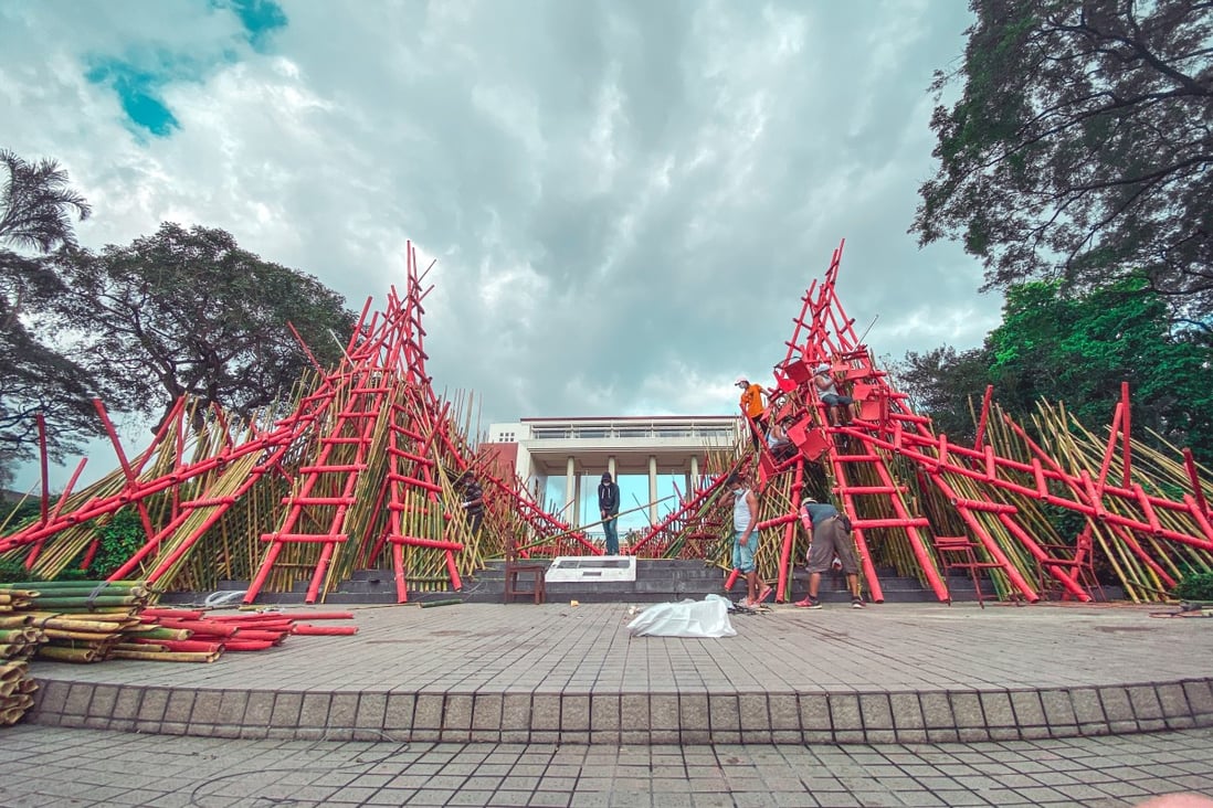 An art installation at the University of the Philippines depicting the barricades made by students during the Diliman Commune uprising of 1971. Photo: University of the Philippines/Pol Torente
