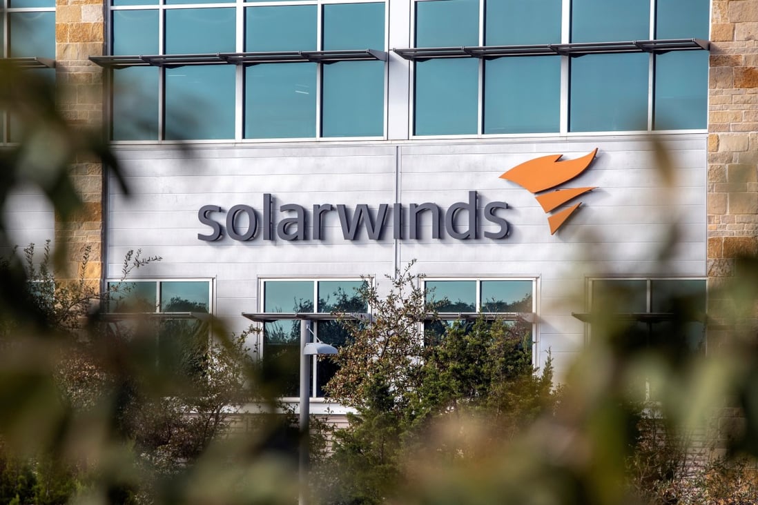 The SolarWinds logo is seen outside the company’s headquarters in Austin, Texas, in December. Photo: Reuters