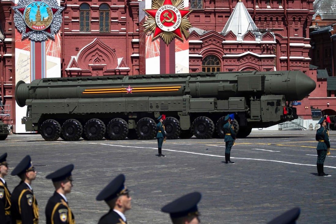 A Russian army RS-24 Yars ballistic missile system moves through Red Square during a military parade, in June 2020. Photo: AFP