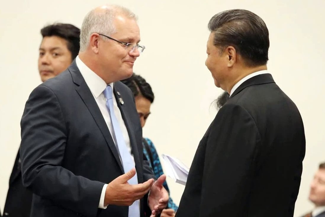 Australian Prime Minister Scott Morrison is seen with Chinese President Xi Jinping in 2019 during the G20 summit in Osaka, Japan. Photo: Handout