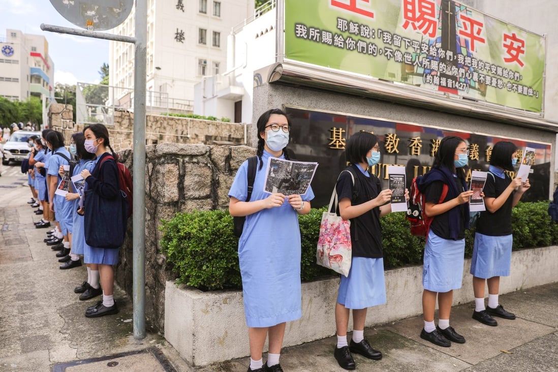 Students form a human chain last June marking the anniversary of the start of the 2019 anti-government protests. Photo: Sam Tsang