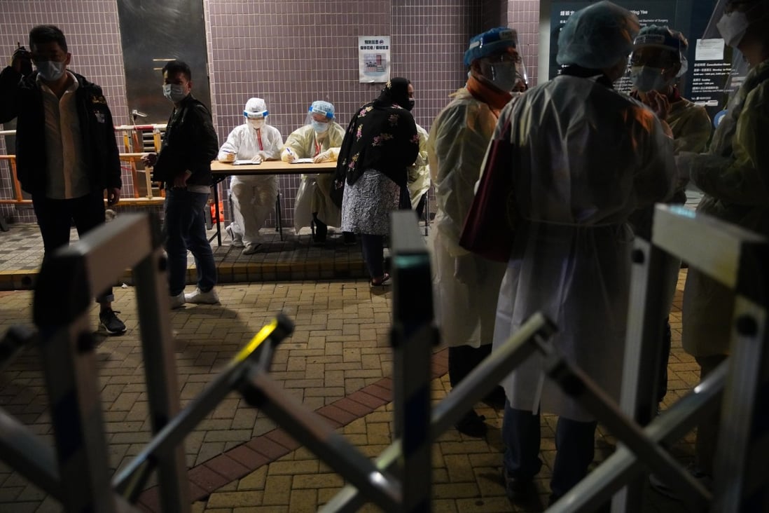 A mobile testing centre is set up for residents of Hoi Yu House in Mong Kok. Photo: Winson Wong