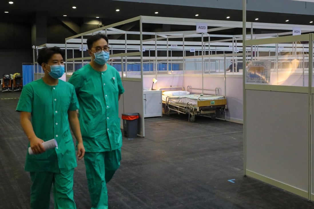 Medical workers at community treatment facilities set up at The AsiaWorld-Expo in Chek Lap Kok, Lantau Island on August 1, 2020, as Hong Kong battled its third wave of the coronavirus pandemic. Photo: Dickson Lee