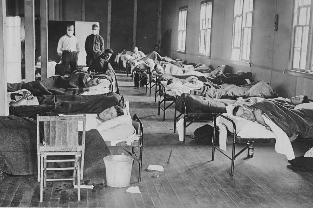 Spanish flu victims at a barracks hospital on the campus of Colorado Agricultural College, Fort Collins, Colorado, in 1918. Even the Spanish flu, which killed an estimated 100 million people, did not cause a prolonged downturn. Photo: Getty Images