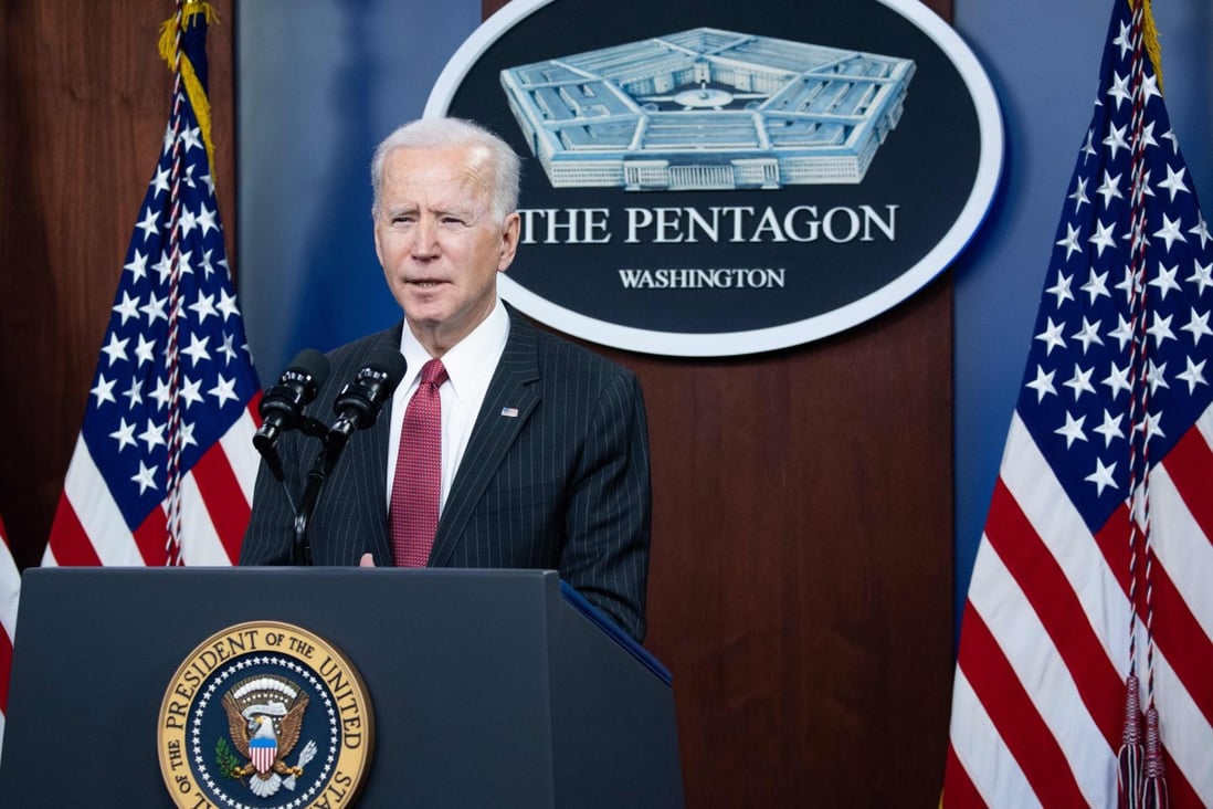 US President Joe Biden speaking at the Pentagon in Washington on Wednesday. Photo: AFP