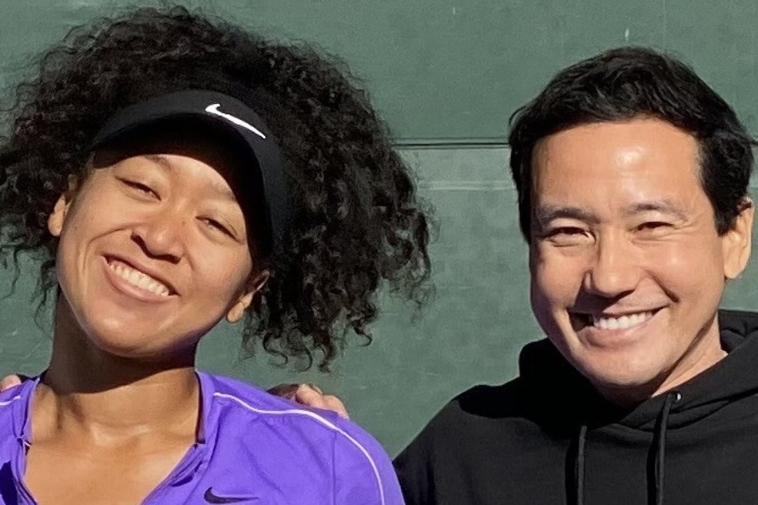 Japanese coach Yutaka Nakamura with Naomi Osaka in training ahead of the US Open in 2020. Photo: Handout