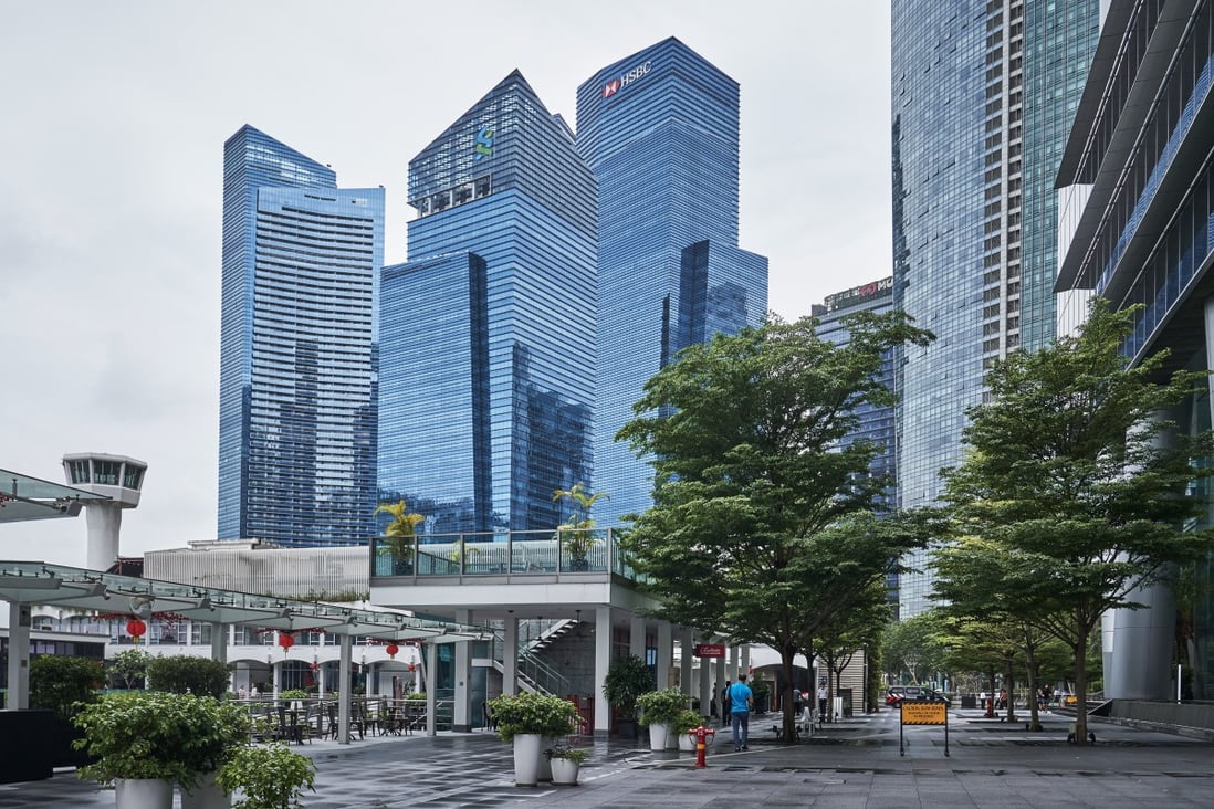 Towers in Singapore’s financial district, around Marina Bay. The city state will unveil its 2021 budget on Tuesday. Photo: Bloomberg