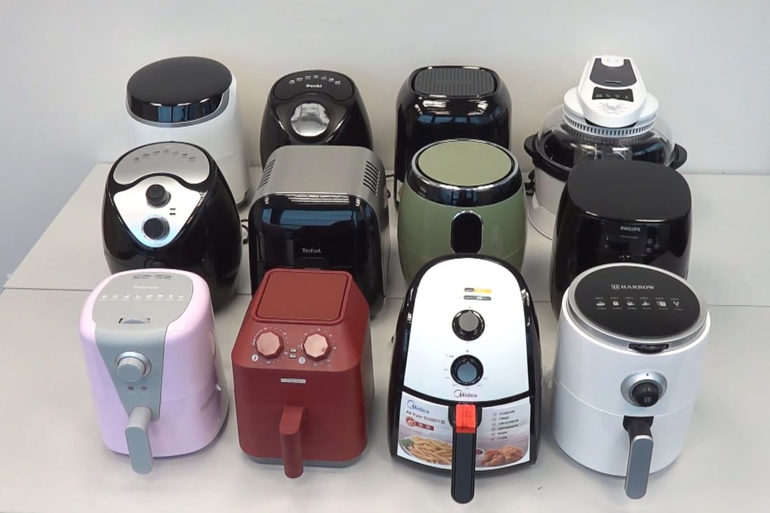 A line-up of 12 air fryers tested by the Consumer Council recently. Photo: Handout