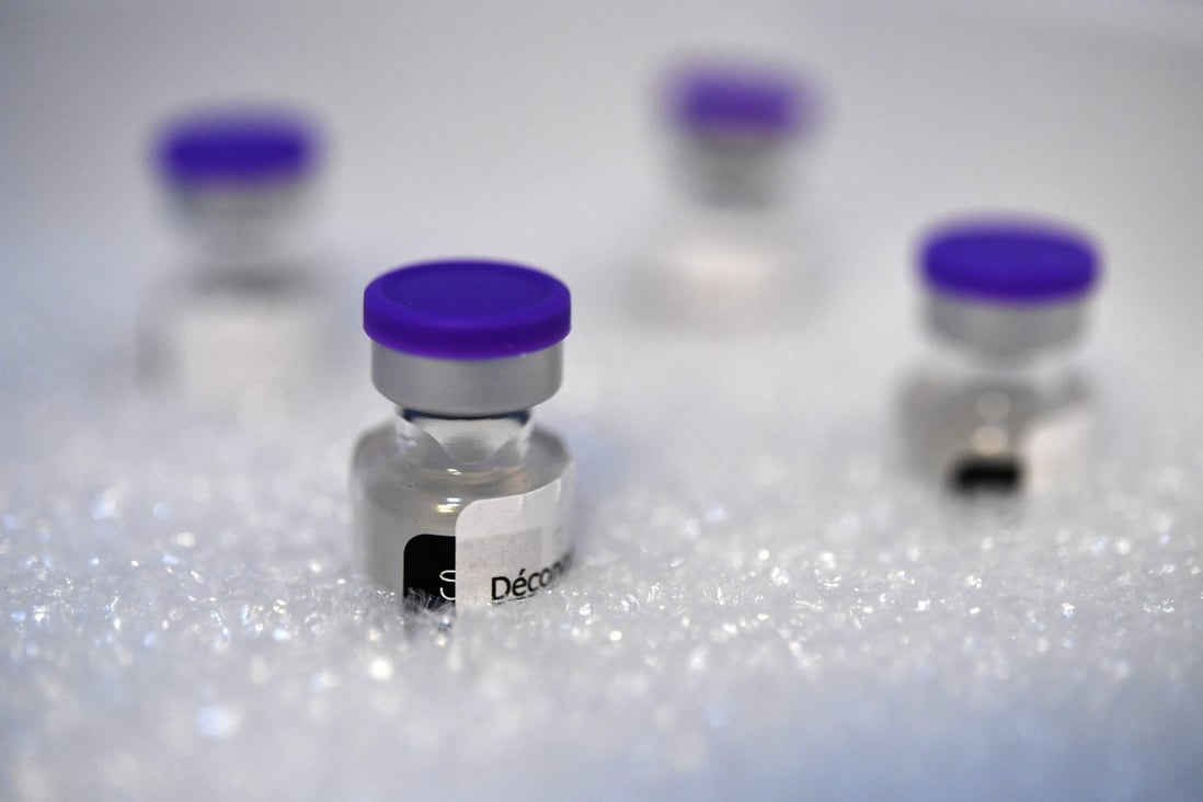 Phials of the Pfizer-BioNtech Covid-19 vaccine, are stocked on a freezer at low temperatures at a vaccination centre in Quimper, western France. Photo: AFP