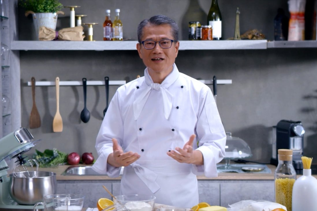 Hong Kong finance minister Paul Chan dresses as a chef for a video promoting the consultation period for the budget. Photo: Facebook