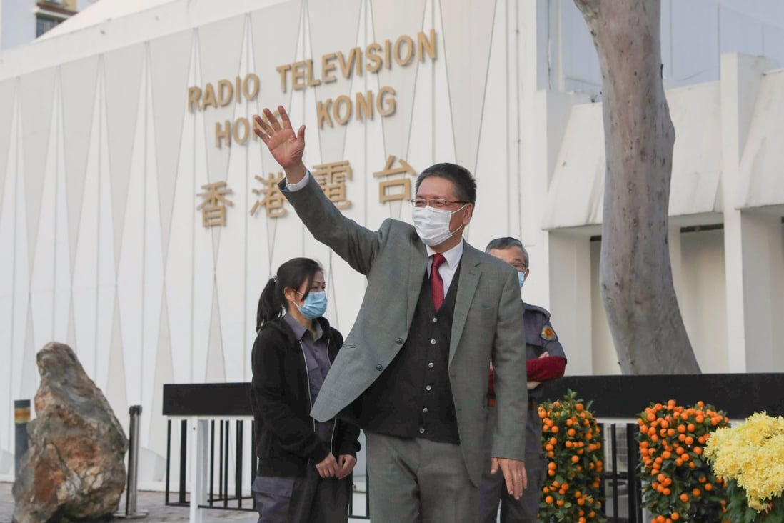 Director of Broadcasting Leung Ka-wing leaves RTHK Headquarters in Kowloon Tong on Friday. Photo: May Tse