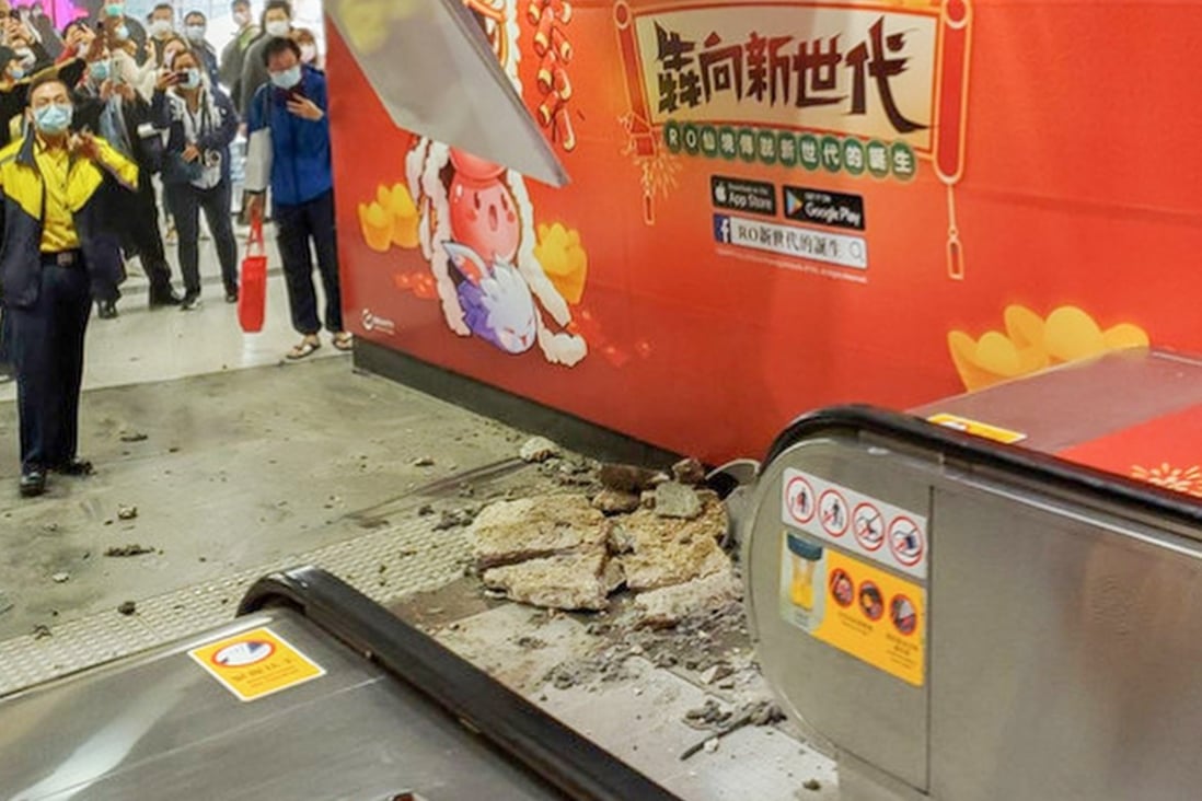 Photos are circulating online of the ceiling collapse at Central MTR station. Photo: Facebook
