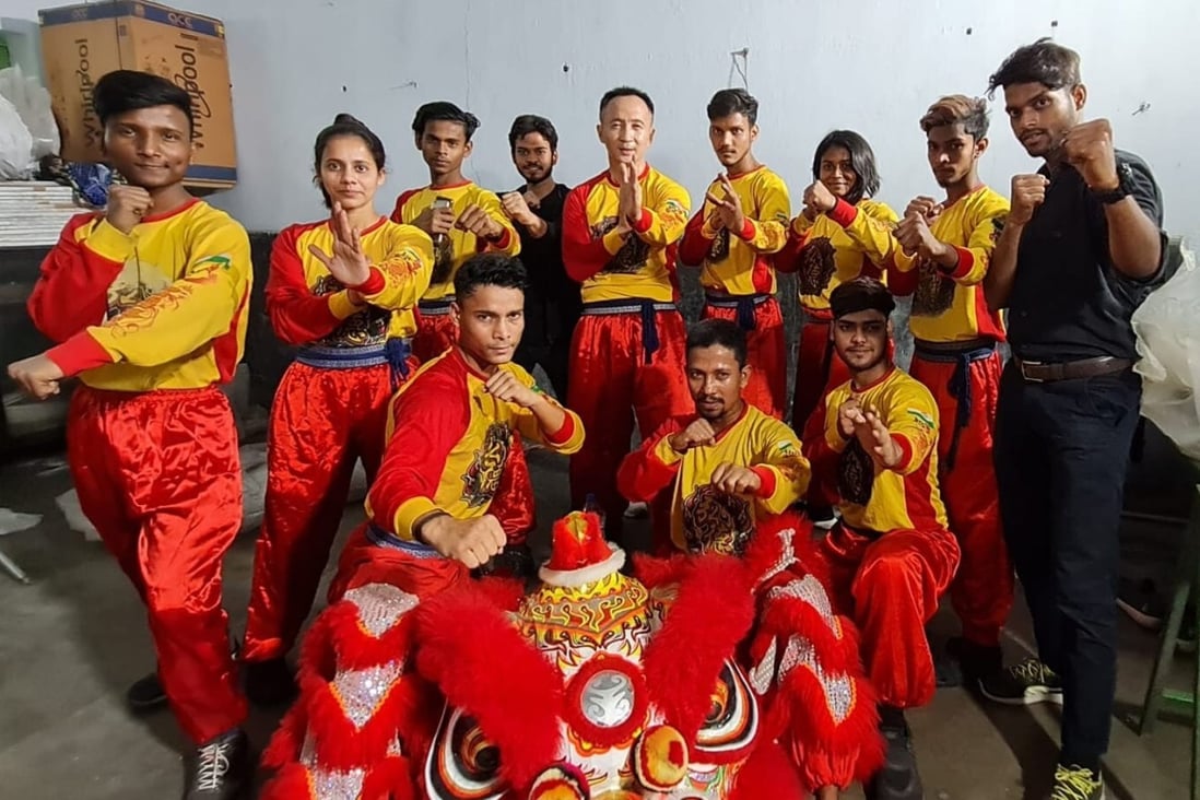 James Liao, centre, pictured with his students at the Lunar New Year celebrations in Kolkata’s Tangra Chinatown. Photo: Handout