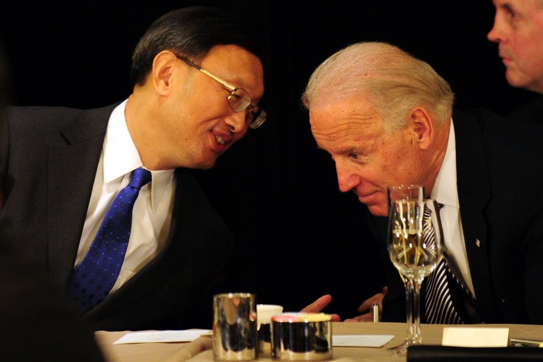 China's foreign minister, Yang Jiechi, left, speaks with then vice-president Joe Biden in 2012. Photo: AFP/Getty Images
