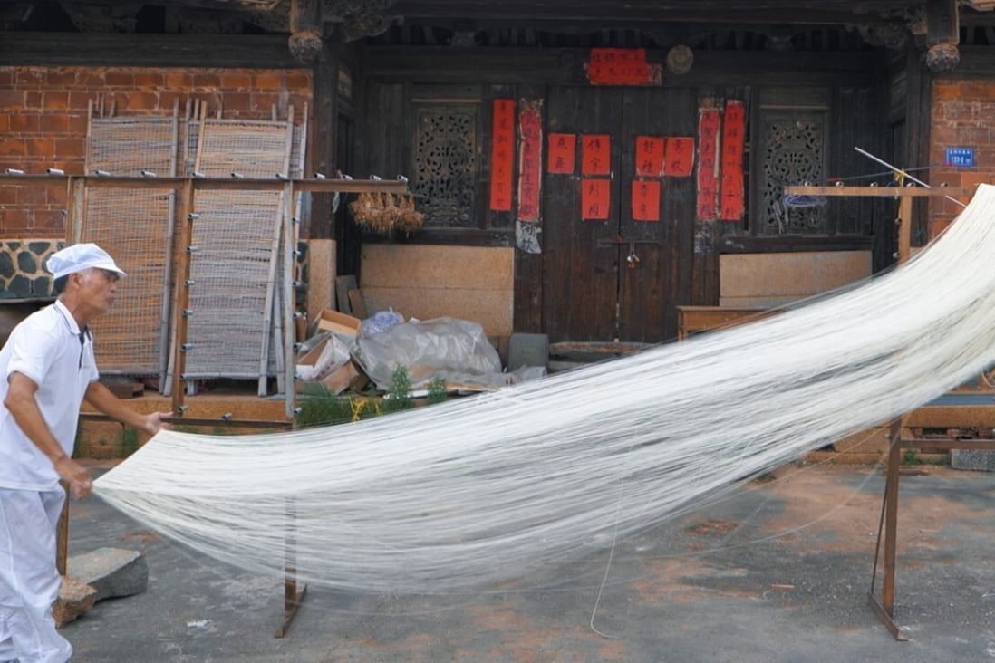 Huang Jia makes misua at his shop in Fujian province, eastern China. Photo: Goldthread