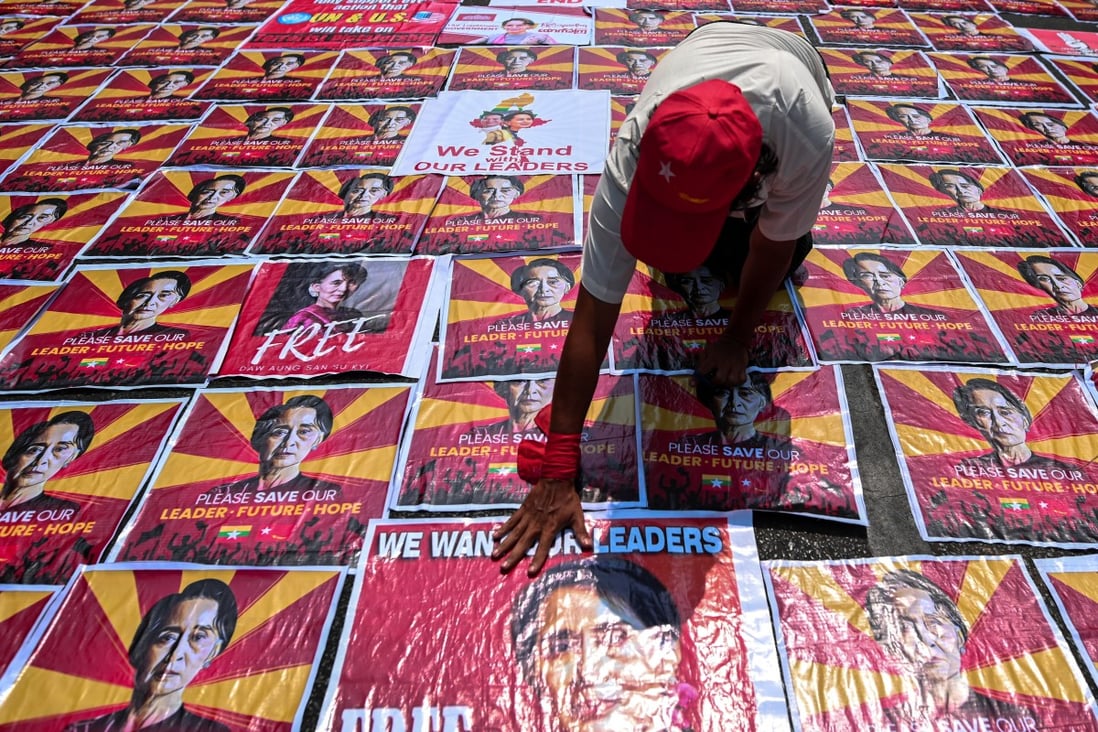 A demonstrator takes part in a protest against the military coup in Yangon, Myanmar, on February 22. Photo: Reuters