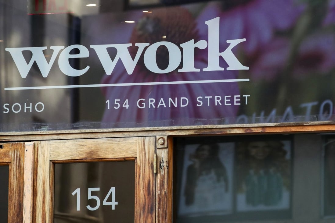 This Oct. 15, 2019, file photo shows a WeWork logo at the entrance to one of their office spaces in the SoHo neighborhood of New York. Photo: AP