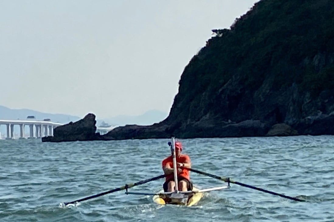 Andrew Lawson on his way to becoming the first person to row solo around Lantau Island. Photos: Handout