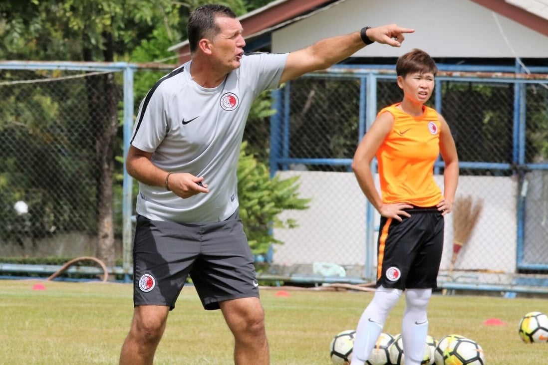 Hong Kong women’s head coach Ricardo Rambo takes a training session. Photo: HKFA