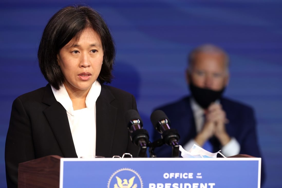 Katherine Tai, after being introduced by Joe Biden as his nominee for US Trade Representative on December 11, 2020. Despite Tai’s cabinet-level status, some advocates said they were disappointed that Biden had not named any Asian-Americans to lead one of the 15 major federal departments. Photo: Getty Images via AFP