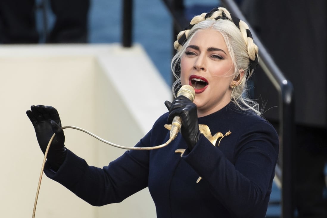 Lady Gaga sings the national anthem during President-elect Joe Biden's inauguration at the US Capitol in January. Photo: AP