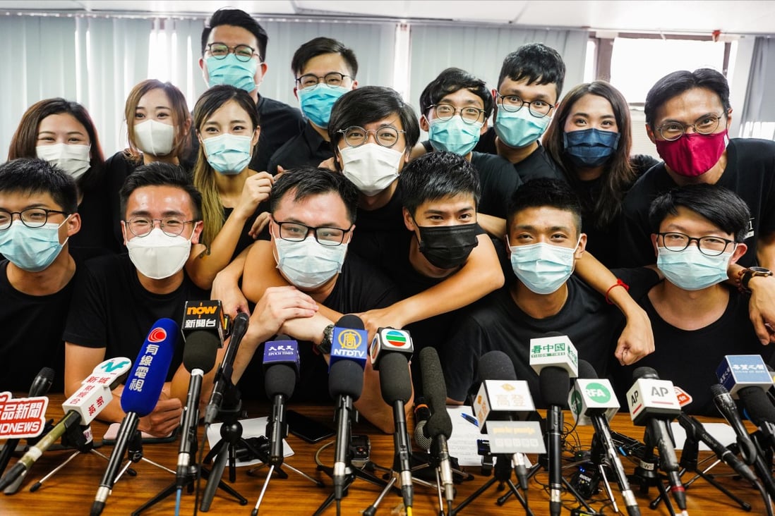 Localist candidates attend a press conference in Mong Kok on the democratic primaries. Photo: Sam Tsang