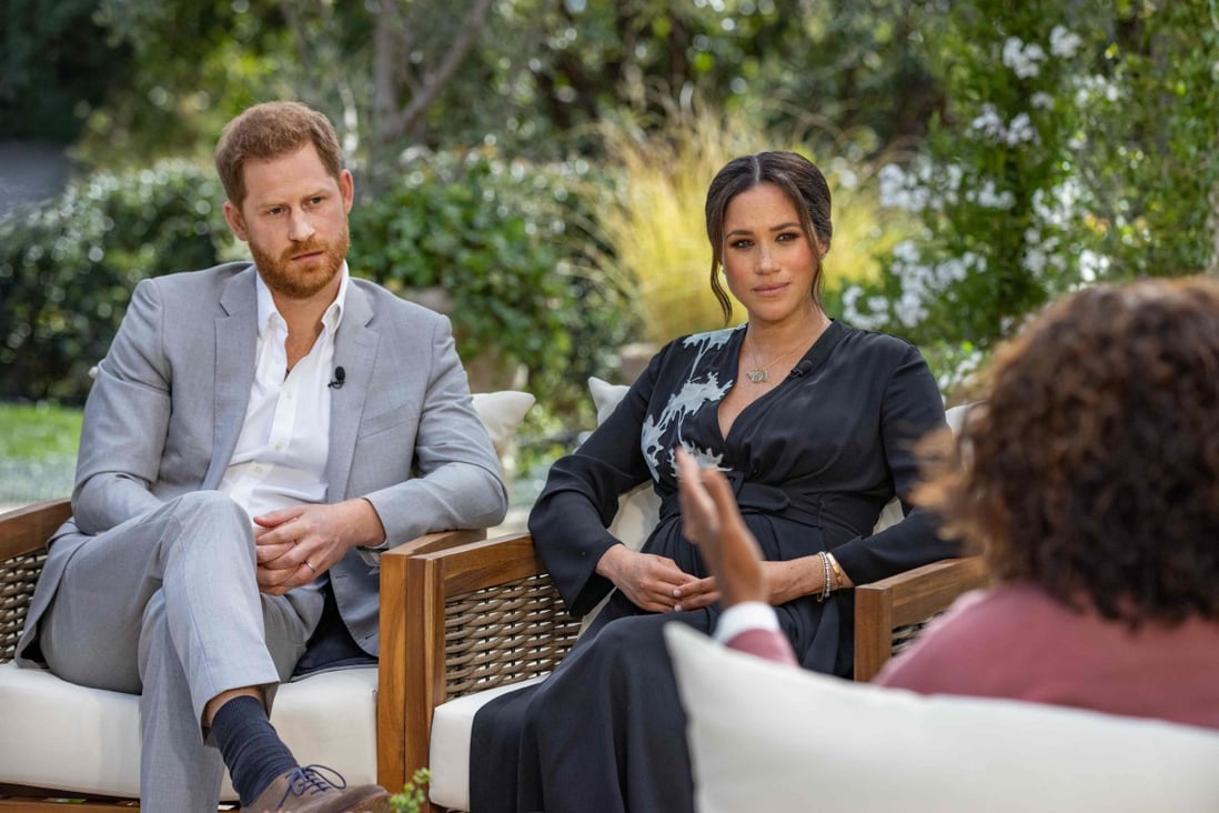 Britain's Prince Harry and his wife Meghan seen in a conversation with US television host Oprah Winfrey. Photo: Joe Pugliese/Harpo Productions/AFP