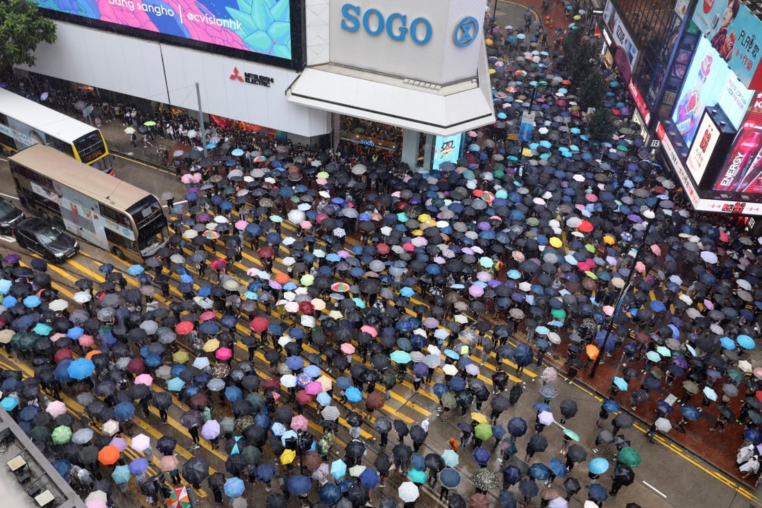 Protesters gather outside the Sogo department store in Causeway Bay on August 31, 2019. Photo: K.Y. Cheng