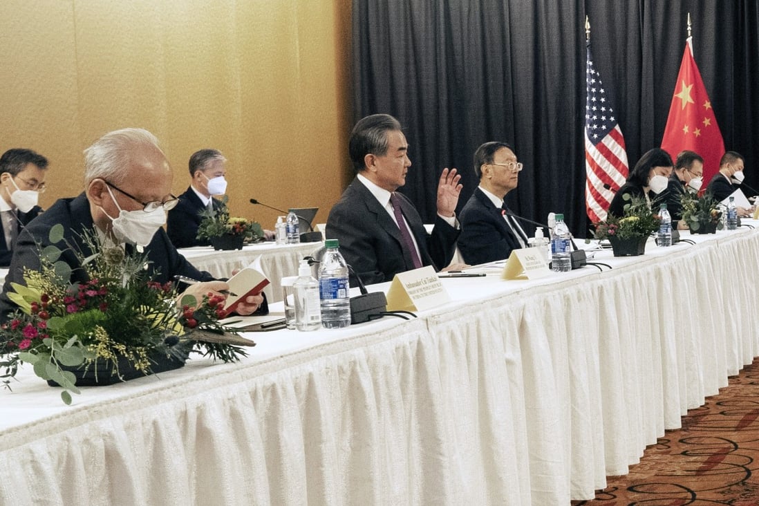 Chinese state councillor and Foreign Minister Wang Yi puts forward China's position at the start of the high-level talks with the United States in the Alaskan city of Anchorage on March 18, 2021. Photo: Xinhua